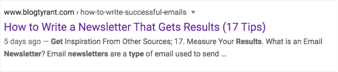 1.-How-to-get-a-newsletter-that-gets-results - Blog Tyrant "How to write a newsletter that gets results (17 tips)" Example of what an SEO title tag is