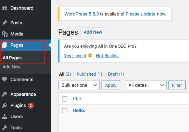 15.-Wordpress-page-block-editor-1 - Blog Tyrant Click Pages then All Pages to embed an instagram hashtag feed with the new WordPress block editor