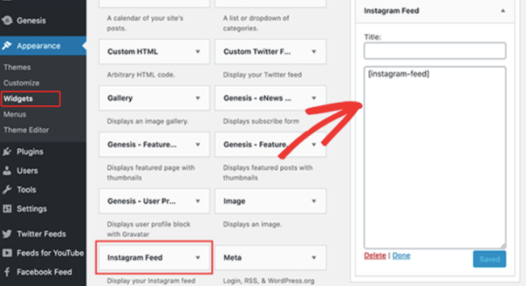 18.-WordPress-widget-settings - Blog Tyrant Click on Widget under Appearance to embed an Instagram hashtag feed with a widget