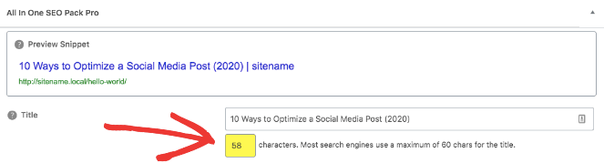 3.-AIOSEO-settings-box- - Blog Tyrant At the bottom of the AIOSEO settings you can see the character count. In this case, it's 58 characters.