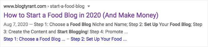 4.-how-to-start-a-food-blog-in-2020-NEW - Blog Tyrant "How to Start a Food Blog in 2020 (And Make Money)" keyword examples in the SEO title