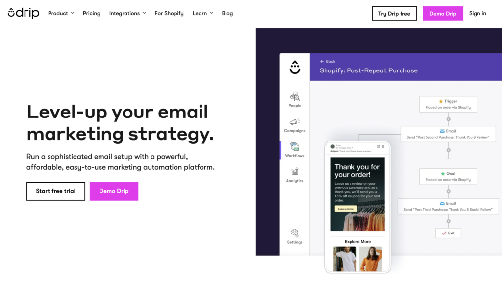 Drip-marketing-automation-platform - Blog Tyrant drip homepage.