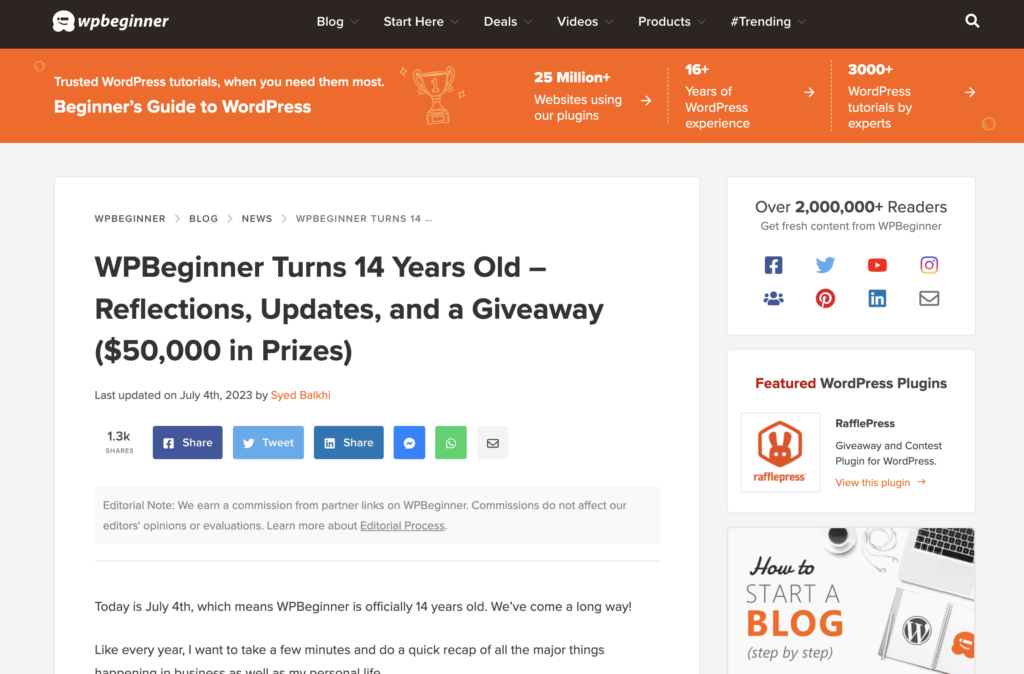 timely-blog-post-ideas - Blog Tyrant an example of timely blog post that combines an anniversary and a giveaway.